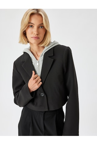 Koton Kapüşonlu Crop Blazer Ceket Kruvaze Düğmeli Siyah 5wak50052uw Siyah