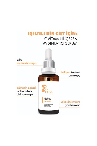 The Pova Aydınlatıcı ve Cilt Tonu Eşitleyici C Vitamini Serum 30 ML