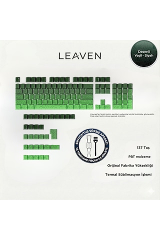 Mekanik Klavye -pbt Çift Baskı Keycap Seti- Çizgi Desenli 137 Tuşlu Yeşil - Siyah Tuş Takımı
