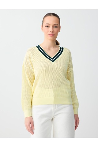 Jimmy Key Jimmy Key Açık Sarı %100 Pamuk Rahat Kesim V Yaka Triko Kazak 6sw136720206