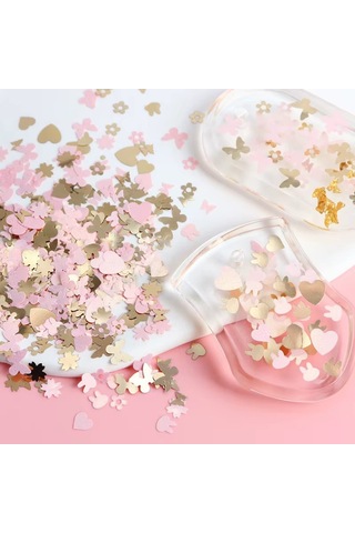 Pembe Ve Gold Tırnak Süsleme Folyo Pulları Karışık Dizayn Kelebek Kalp Tavşan Çiçek Nail Art