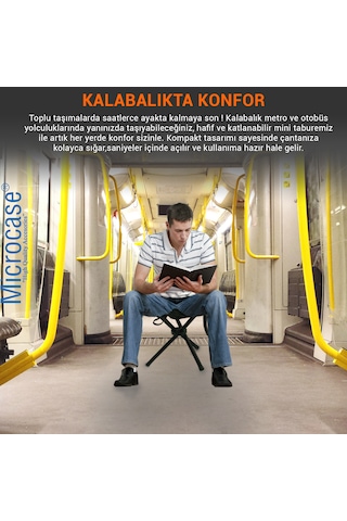Microcase Çok Amaçlı Katlanabilir Seyahat Kamp Balıkçı Metro Metrobüs Tramvay için Tabure 26cm - AL5335 2 Adet