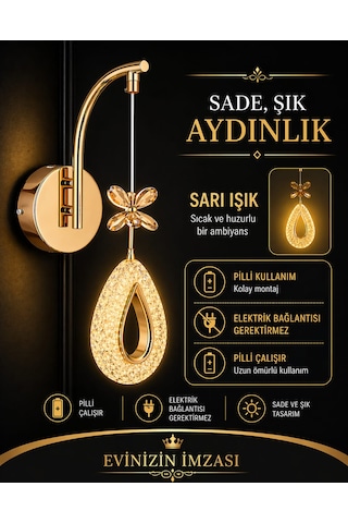 Yagmur Pilli Aplik Salon Oturma Odası Aplik Pilli Aplik Gold