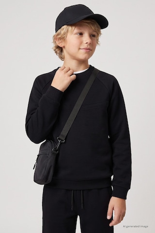 TOMMYLIFE Siyah Standart Fit Basic Dikiş Detaylı Erkek Çocuk Eşofman Takım - 11325