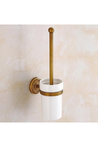 Vintage Antik Bakır Tuvalet Fırçası Set Duvara Monte Klozet Temizleyici Banyo Ev Otel Için Temizleyici Fırça Kiti Tuvalet Fırçası Tutucular Antrasit - Beyaz