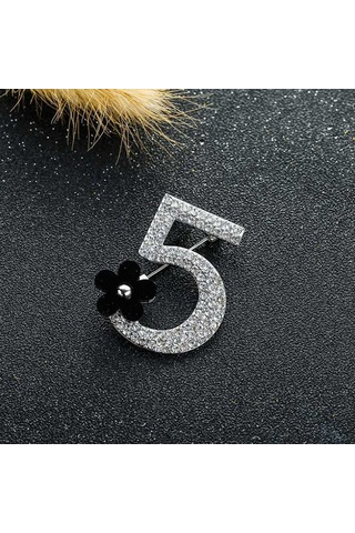 Sones Dijital 5 Küçük Çiçek Bireysel Yaratıcı Broş Gümüş Siyah Gümüş - Siyah