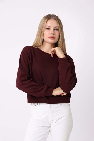 Defys Kadın Bisiklet Yaka Üç İplik Şardonlu Basic Sweatshirt Bordo - 747511219 Bordo
