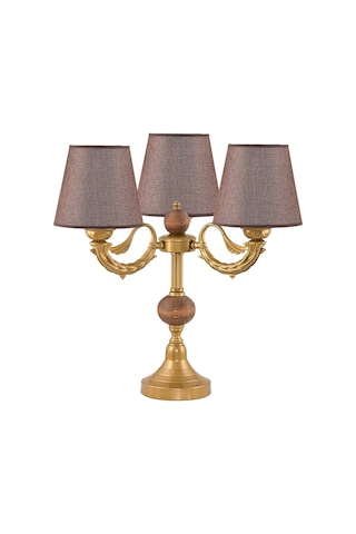 Üçlü Şamdan Masa Lambası Abajur Eskitme Kahverengi Şapkalı Eskitme