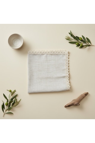 Fabricasa Dantel Kenarlı Keten Peçete 40x40 Cm Beyaz - Ekru