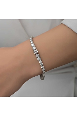 Gümüş Süzme Beyaz Taşlı Su Yolu Kadın Bileklik Gümüş