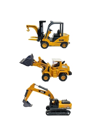 Oyuncak İş Makinaları Forklift Kepçe Buldozer 3lü Metal Set