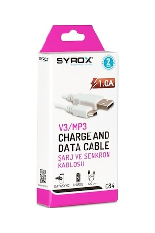 Syrox 1.0A Eco V3/Mp3 Şarj Ve Data Kablosu C84 (380210884)
