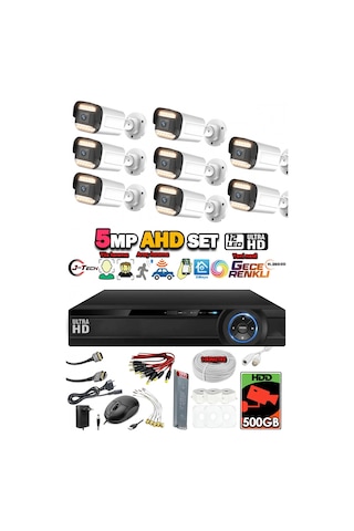J-tech 5mp 7070 Renkli Gece Görüşlü 8 Li Akıllı Güvenlik Kamera Seti Yüz Ve Araç Tanıma