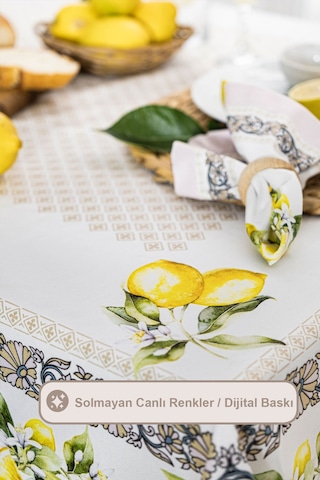 Elart Limonlu Yemek Seti 12 Kişilik Masa Örtüsü Takımı 150x210 Cm Çok Renkli