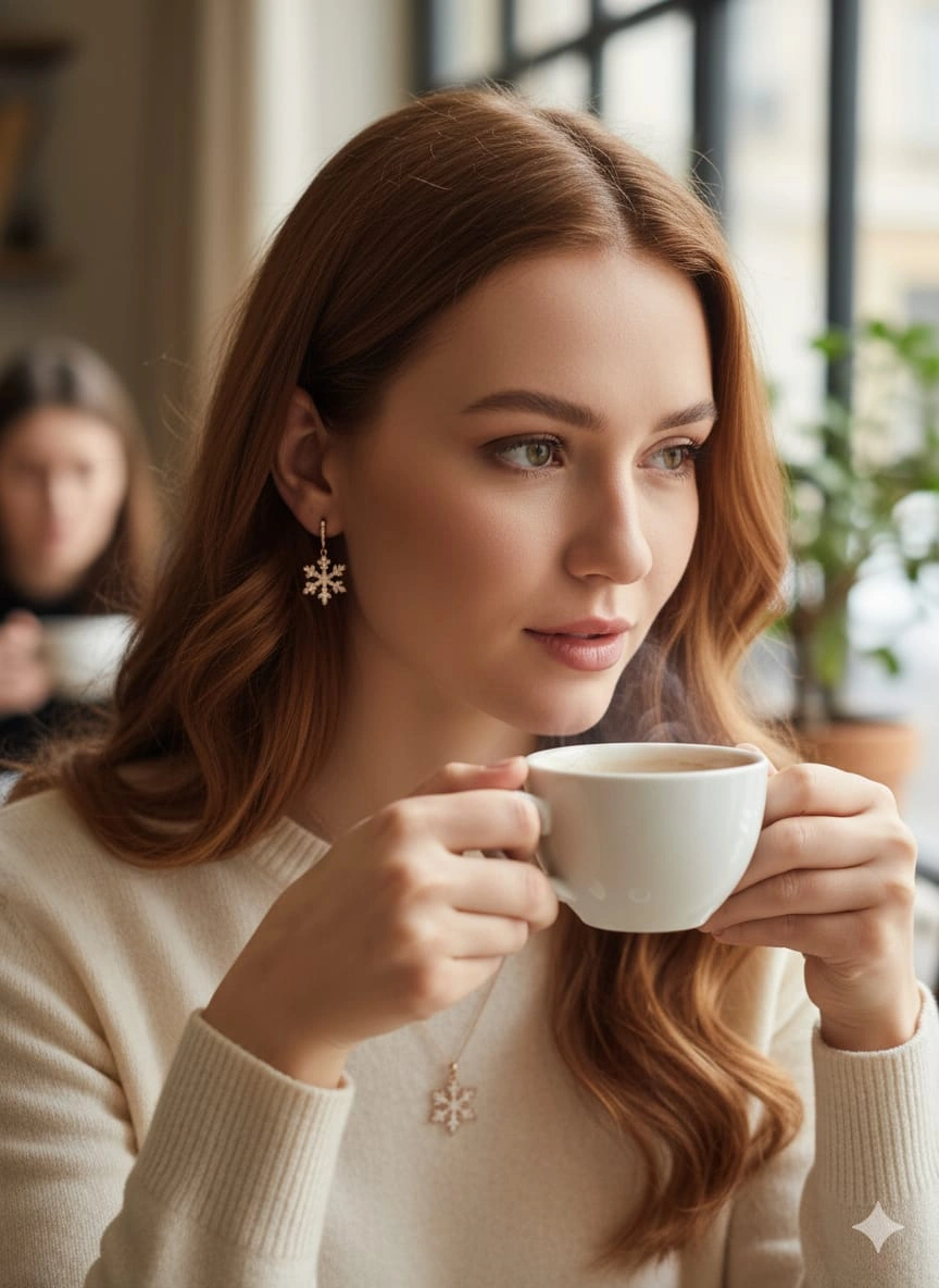 925 Ayar Papatya Silver Kar Tanesi Kolye Küpe Set.rose.gold.rodaj Gümüş