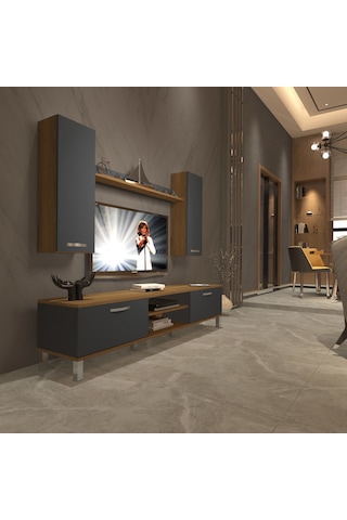 Decoraktiv Eko 7 Mdf Dvd Krom Ayaklı Tv Ünitesi Tv Sehpası Pera - Antrasit
