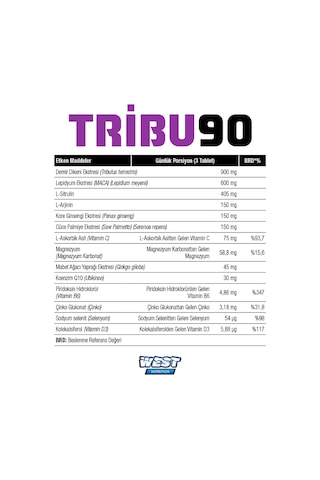 West Nutrition Tribu90 Demir Dikeni & Lepidyum 1250 Mg. 90 Tablet-Tribulus Pillbox Hap Kutusu