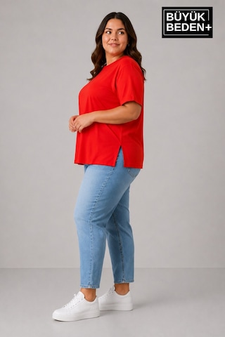 Superlife Büyük Beden Kadın Bisiklet Yaka Yırtmaç Detaylı 3xl-6xl Tunik Tişört Spr26btsk501 Kırmızı