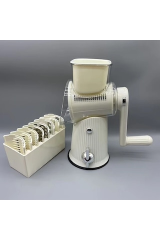 Motion003 Beyaz Mutfak Gerekliliği Manuel Elde Taşınabilir Sebze Dilimleyici Döner Peynir Rendeleyici Fındık Öğütücü 10 Paslanmaz Çelik Bıçaklı Beyaz