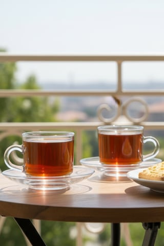 Puretea 12 Parça Cam Çay Seti 210 Ml Bardak & Tabak Beyaz