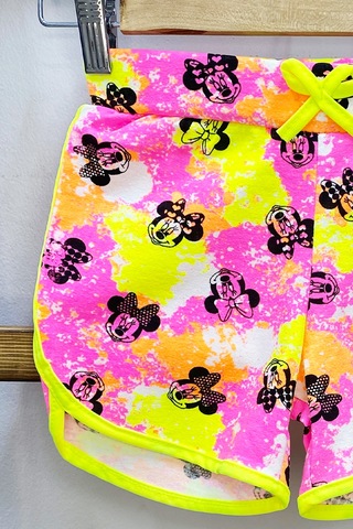 Kız Çocuk Şort Baskılı Fiyonklu Beli Lastikli A22 Pembe