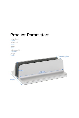 Vkemall Alüminyum Dikey Laptop Tutucu: Genişlik Ayarlanabilir 14-73mm , Soğutma Ve Masayı Düzenle, Evrensel Uyumlu, Gümüş Renk