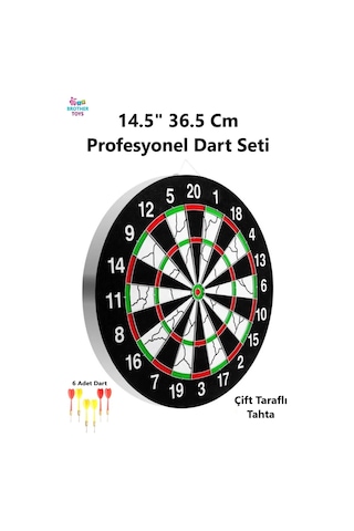 Büyük Boy Çift Taraflı Dart Seti 37cm Dart Hedef Tahtası 6 Oklu
