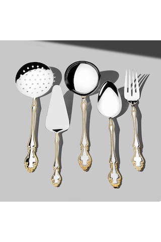 Nehir Adriana Altın Sade 5 Parça Paslanmaz Çelik Servis Takımı