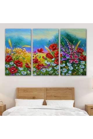 Es10 DB HG Renkli Çiçekler Yağlıboya Görünüm Dekoratif Kanvas Duvar Tablosu-3749 (50 x 70)