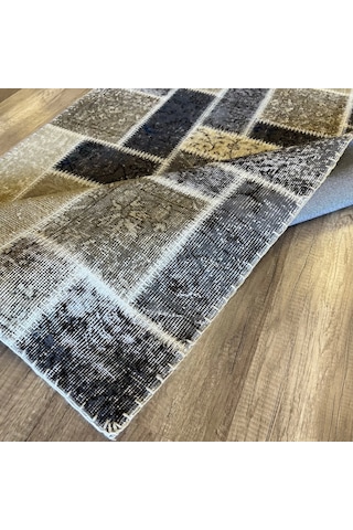 Hoom Rugs Patchwork Krem Gri Siyah El Dokuma Kilim Krem - Gri