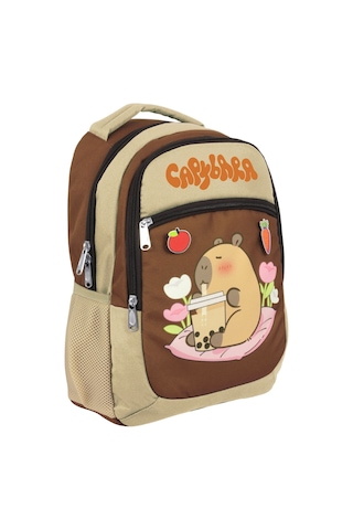 Capybara Erkek Çocuk İlkokul Okul Sırt Çantası - Bej - Kahverengi - 5230 Çok Renkli