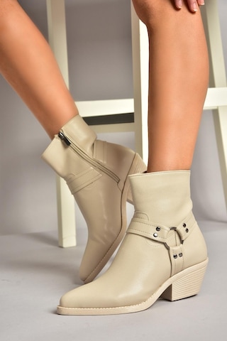 Fox Shoes T404400609 Bej Kalın Topuklu Kadın Bot Bej-suni Deri Bej