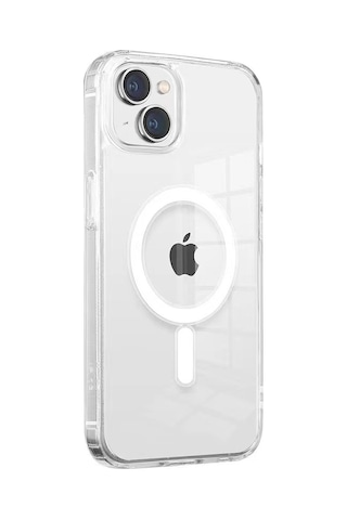 Apple Uyumlu iPhone 14 Plus Kılıf M-safe Şarj Özellikli Şeffaf Sert Pc Zore Embos Kapak Renksiz