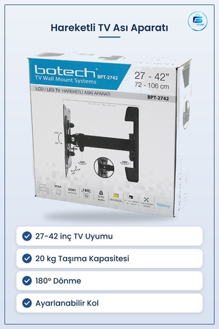 Hareketli Tv Ası Aparatı İla 42 İnç 20kg Döner Duvar Asısı Ayar