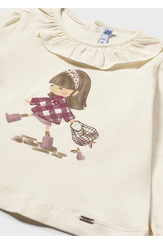 Mayoral Krem Kız Bebek Fırfır Yakalı Uzun Kollu T-shirt 2076 Krem