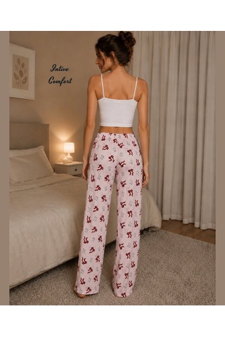 Intive Lingerie Intive Comfort Pudra Üzerine Kırmızı/siyah Kurdele Desenli Beli Lastikli Pijama Altı