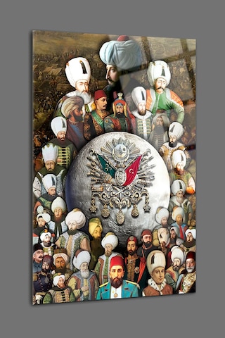 Osmanlı Padişahları Harika Tasarım Kırılmaz Lüks Cam Tablo İş Yeri, Ofis Hediyesi Tuğra Tablo