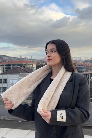 Mollycrush Peluş Yumuşak Soft Atkı Kışlık Suni Kürklü Bej Kadın Atkısı Bej