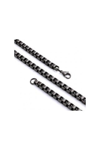 Premium Parlak Ve Şık Kare Arnavut Erkek Çelik Kolye 6x6 Mm 55 Cm 3183eck017 - Siyah Renk