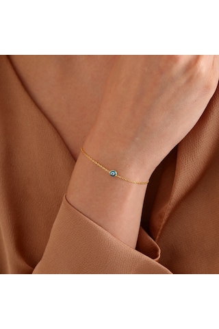 925 Ayar Gümüş Mavi Tek Taş Göz Bileklik Altın