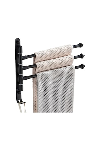 Gajeena Alüminyum 3-barli 180 Döner Havluluk, Çekirdekli Kurulum, Çok Amaçlı Kanca, Siyah, Banyo/oda/dolap İçin Siyah