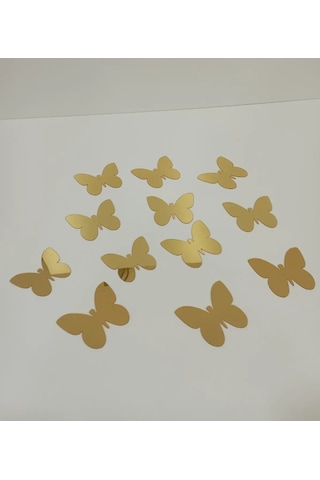 Dekoratif Kelebek Aynalı Gold Pleksi Dekorasyon Ürünü 12 Adet