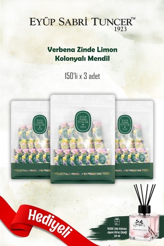 Eyüp Sabri Tuncer Verbena & Zinde Limon Koloyalı Mendil Ve Rosie Koku Tekli 3 Paket x 150'li