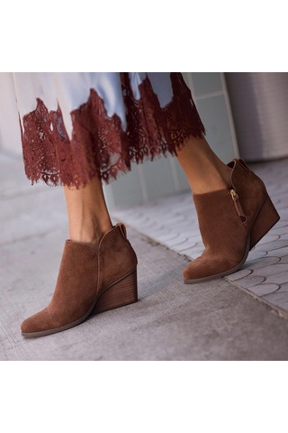 10023545 Hot Cocoa Suede Bot Kadın 10023545 Toms Goldie Wedge Ankle Bootie