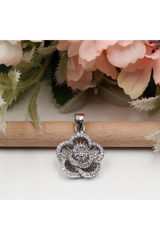 Zirkon Taşlı Beyaz Modern Çiçek Model Set Rose Gold - Gümüş