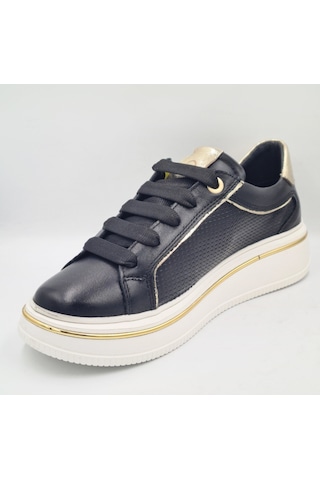 Mammamia D26ya-3890 Siyah Altın Hakiki Deri Kadın Günlük Casual Sneaker Atakkabı Siyah