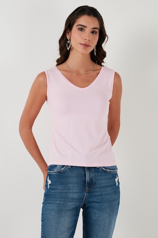 Lela Kalın Askılı V Yaka Bayan Bluz 5864384 Toz Pembe