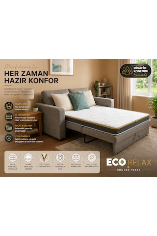 Eco Relax 10 Cm Sünger Yatak Yer Yatağı, Misafir Yatağı Ve Ranza Uyumlu Fermuarlı Yıkanabilir Kılıf 24 Dns Orta Sert Sünger Tek Kişilik
