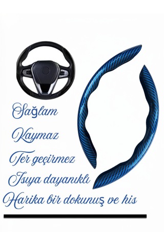 Karbon Fiber Direksiyon Kılıfı Direksiyon Koruyucu Kılıf Mavi - Siyah