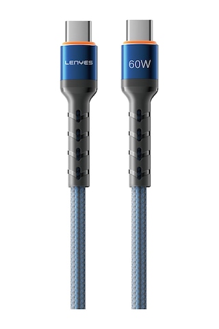 Lenyes Lc515 Type-c To Type-c Hızlı Şarj Özellikli Örgülü Data Ve Şarj Kablosu 60w 1m Mavi